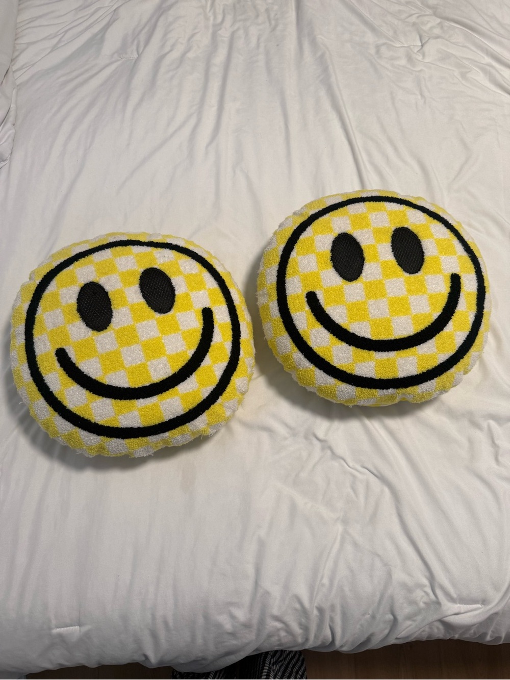Urban Outfitters Yellow & Black Smiley Checkered Round Accent Pillow